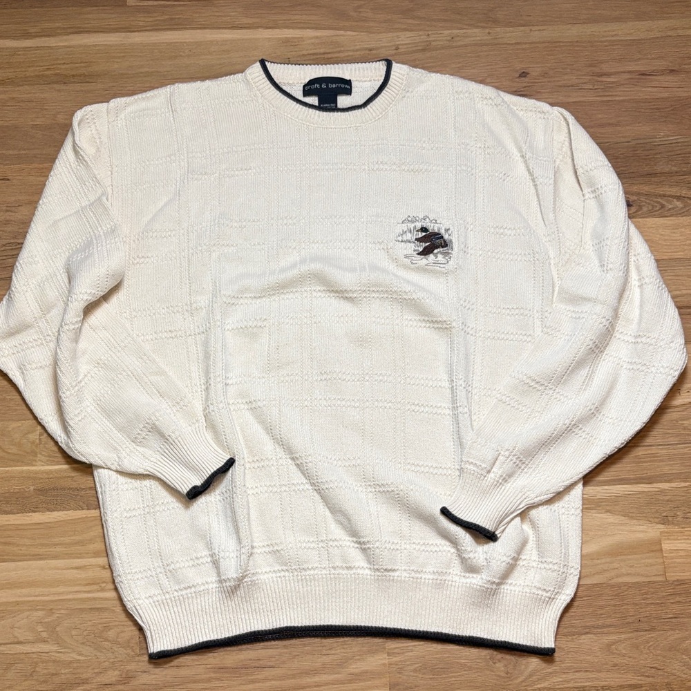 Men's Cream Knit Long Sleeve Crewneck Embroidered Duck Sweater Men’s Xl-Tall